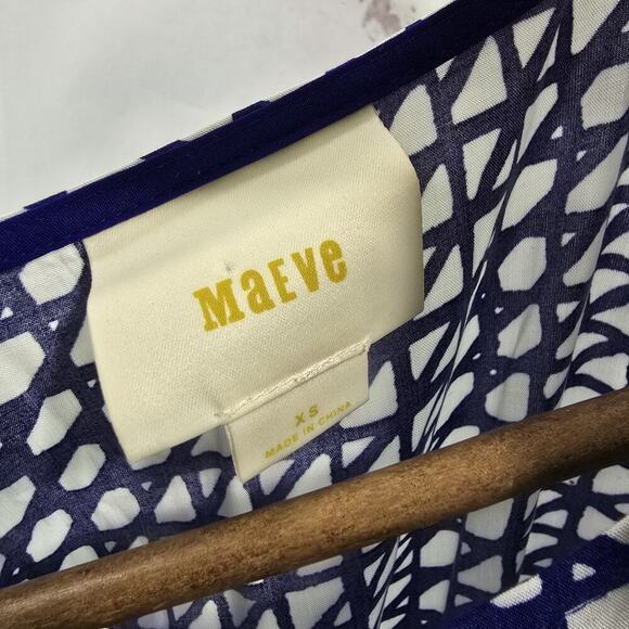 Anthropologie Dress Womens XS Royal Cobalt Blue White Maeve Batwing Midi Gemma - Picture 3 of 15